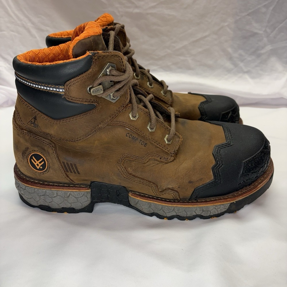 Hawx Men's 6" Crew Lace-To-Toe Work Boots Comp Toe Brown Leather Size 14 D